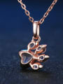 thumb Lovely Cat Foot Color Silver Necklace with Pink Crystals 3