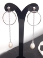 thumb Freshwater Pearl Hollow Round Drop threader earring 2