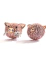thumb Copper With Rhinestone Cute pig  Stud Earrings 4