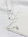 thumb Simple Double Chain White Artificial Pearl Silver Sweater Chain 0