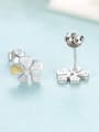 thumb 925 Sterling Silver With Cubic Zirconia  Cute Two-Color Flower Stud Earrings 3