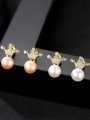 thumb Sterling Silver 7-7.5mm natural freshwater pearl crown studs earring 0