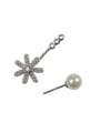 thumb Artificial Pearl Cubic Rhinestones Flowery Silver Stud Earrings 0