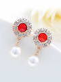 thumb Flowery Red Crystal Artificial Pearl Alloy Stud Earrings 0