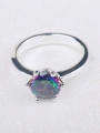 thumb Colorful Round Shaped Glass Bead Platinum Plated Ring 2