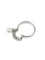 thumb Personalized Artificial Pearl Short Chain Smooth Silver Opening Ring 0