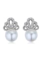 thumb Fashion White Imitation Pearls Shiny Crystals-covered Stud Earrings 1