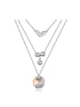 thumb Simple White austrian Crystals Pendant Mutli-layer Alloy Necklace 0