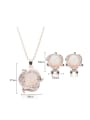 thumb Alloy Rose Gold Plated Fashion Rhinestones and Opal Flower-shaped Two Pieces Jewelry Set 3