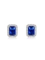 thumb Blue Square Shaped AAA Zircon Stud Earrings 0