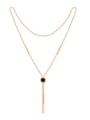 thumb Fashion Little Black Round Rose Gold Plated Sweater Chain 0
