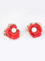 thumb Rose Gold Plated White Artificial Pearl Red Flower Stud Earrings 0