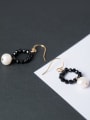 thumb Fashion Tiny Black Stones Artificial Pearl 925 Silver Earrings 2