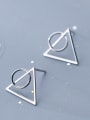 thumb 925 Sterling Silver With Silver Plated Simplistic Triangle Round Stud Earrings 1