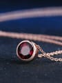 thumb Simple Round Red Garnet Rose Gold Plated Necklace 2