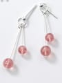 thumb Diurnal style sweet pink crystal beads earrings 2