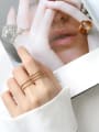 thumb Pure silver genuine gold plated 18K gold color simple line wide face free size ring 3