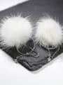 thumb Exaggerated White Fluffy Ball Tiny Star 925 Silver Earrings 2
