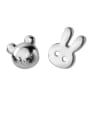 thumb 925 Sterling Silver With Glossy Cute Asymmetry rabbit Bear Stud Earrings 3