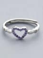 thumb Simple Hollow Heart Purple Zirconias 925 Silver Opening Ring 0