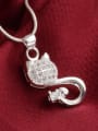 thumb Fashion Cute Cat Shiny Zirconias Pendant Copper Necklace 2