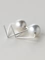 thumb Exaggerated Triangle Shaped Artificial Pearl Silver Stud Earrings 1