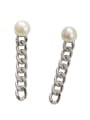 thumb Simple White Artificial Pearl Personalized Chain Silver Stud Earrings 0