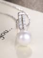 thumb Simple Shiny Zirconias Freshwater Pearl 925 Silver Pendant 0