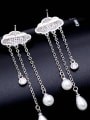 thumb Long clouds water-drops fringed micro-inlay AAA zircon pearls earrings 2