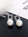 thumb Simple Freshwater Pearl Hollow Square stud Earring 0
