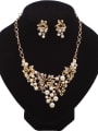 thumb Fashion Alloy Rhinestones-studded Leaves Imitation Pearls Two Pieces Jewelry Set 0