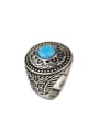 thumb Ethnic style Blue Resin Antique Silver Plated Alloy Ring 0