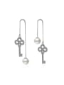 thumb Fashion Cubic Zirconias Key Imitation Pearl Line Earrings 0