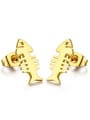 thumb Lovely Gold Plated Fish Bone Shaped Drop Earrings 0