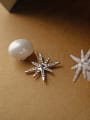 thumb Micro-inlaid zircon snowflake stars Imitation pearls  earrings 1