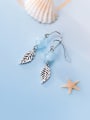 thumb 925 Sterling Silver With Glass Beads Vintage Leaf Drop Earrings 1