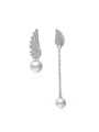 thumb Fashion Imitation Pearl Asymmetrical Wings Stud Earrings 0