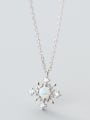 thumb Christmas jewelry:Sterling silver zricon snowflake synthetic opal necklace 1