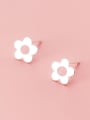 thumb 925 Sterling Silver With Platinum Plated Simplistic Flower Stud Earrings 2