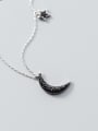 thumb Sterling Silver unique black Rhinestone star and Moon Necklace 0