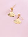 thumb Sterling silver sweet golden fan shaped imitation pearl earrings 0