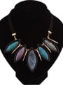 thumb Retro style Oval Crack Resin Artificial Leather Necklace 0