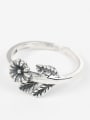 thumb Retro Flower Leaf Silver Opening Ring 2