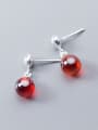 thumb Elegant Red Round Shaped Stone S925 Silver Drop Earrings 0