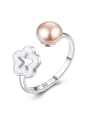 thumb 925 Sterling Silver With Artificial Pearl Simplistic Flower Free Size  Rings 0