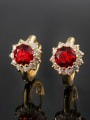 thumb Noble Red 18K Gold Plated Flower Shaped Zircon Clip Earrings 1