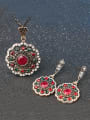 thumb Retro style Red Resin stones White Crystals Flowery Two Pieces Jewelry Set 1