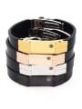 thumb Titanium Rectangle Men Leather Flour Color Bracelet 1