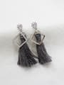 thumb Fashion Grey Tassels Hollow Square Silver Stud Earrings 0