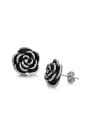 thumb Fashion Black Flower Titanium Stud Earrings 0